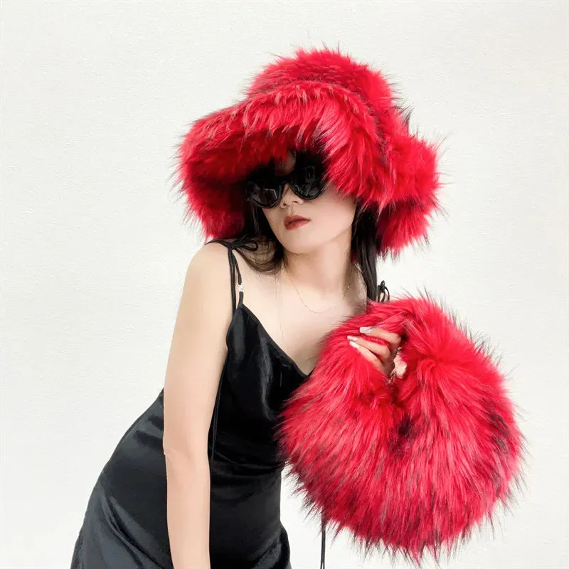 Faux Racoon Fur Bucket Hat
