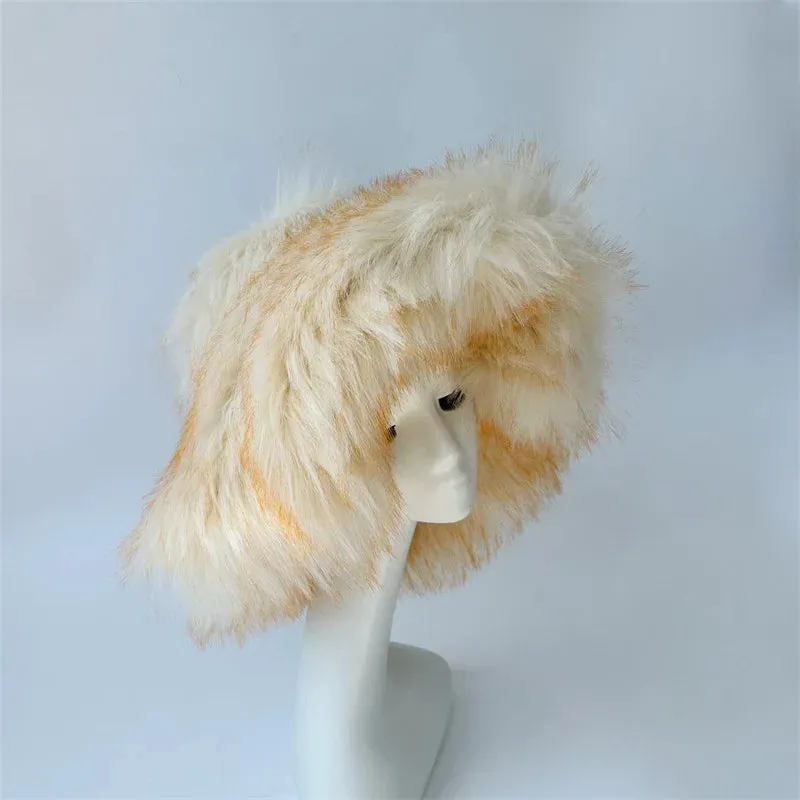 Faux Racoon Fur Bucket Hat