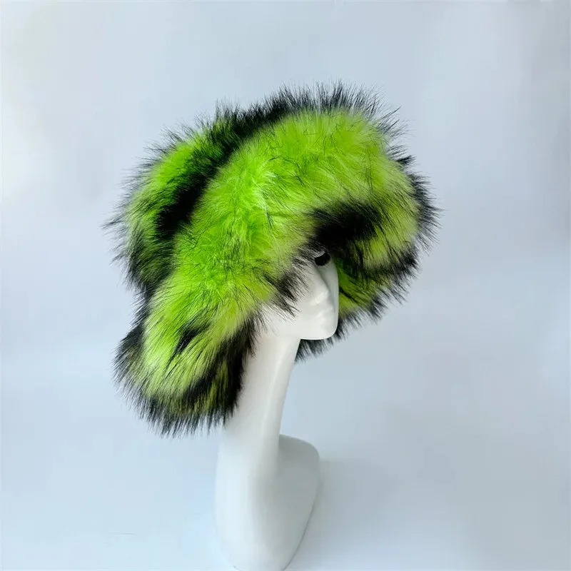Faux Racoon Fur Bucket Hat