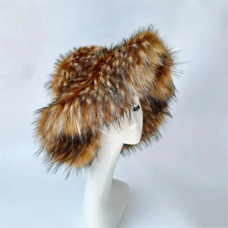 Faux Racoon Fur Bucket Hat