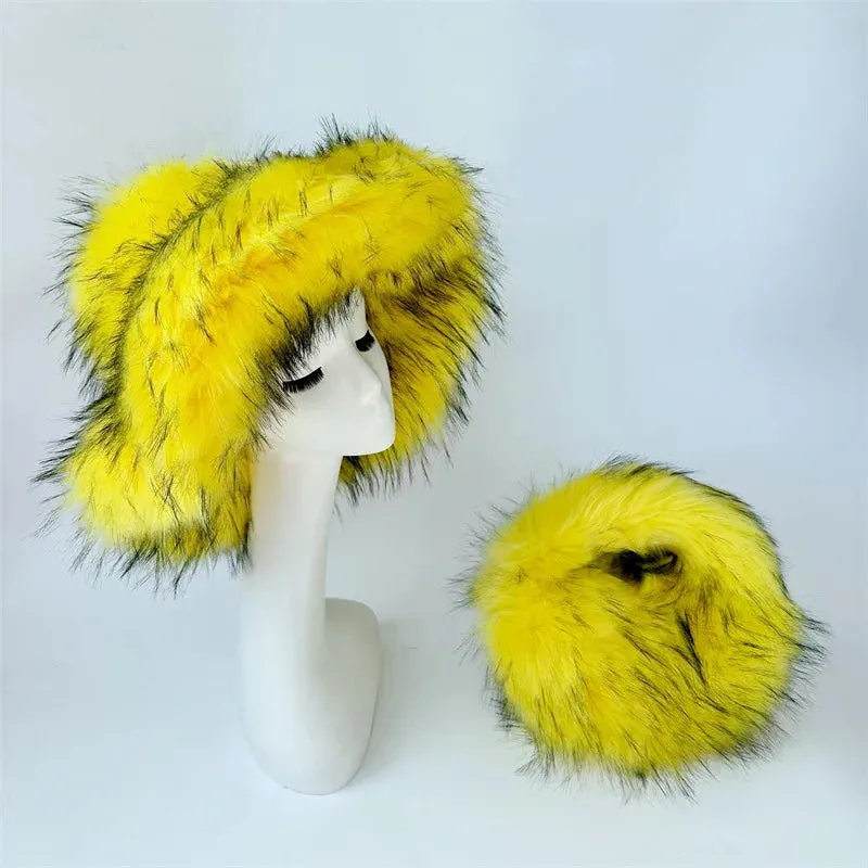 Faux Racoon Fur Bucket Hat