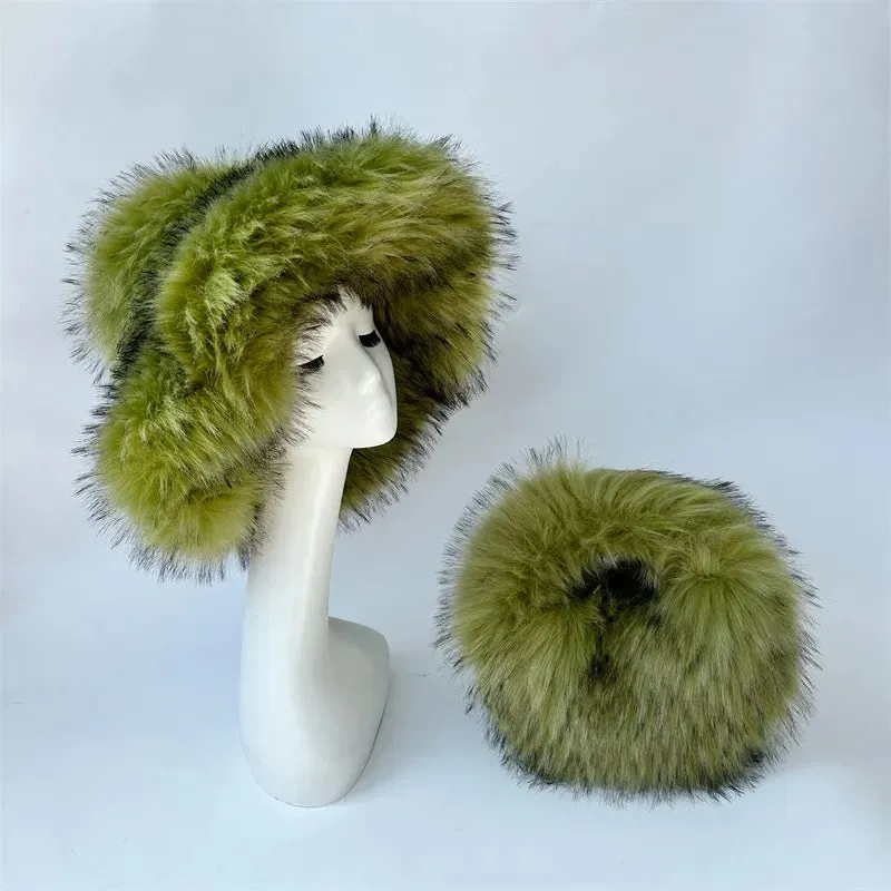 Faux Racoon Fur Bucket Hat