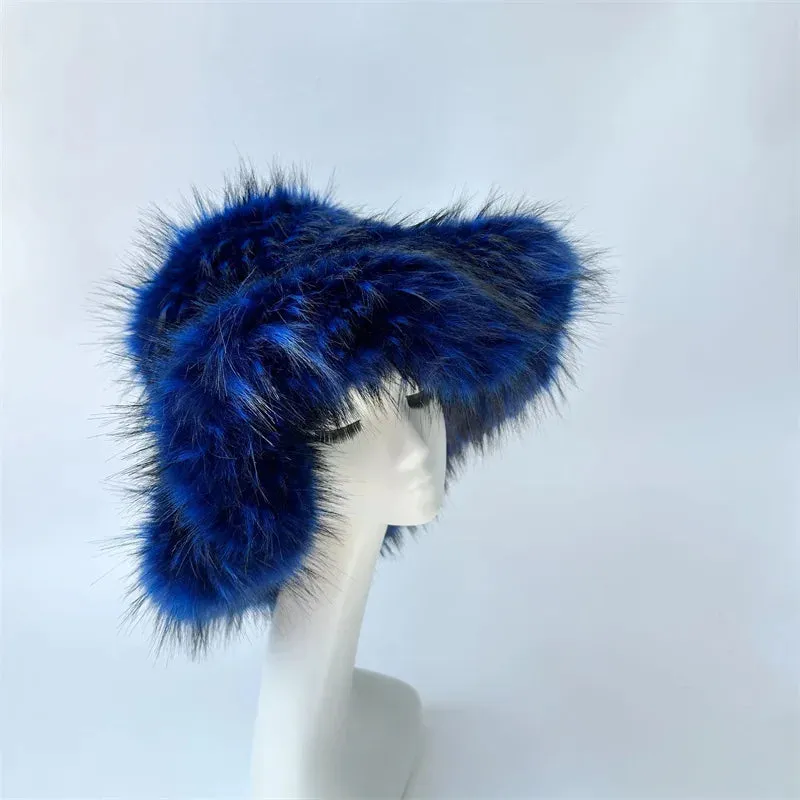 Faux Racoon Fur Bucket Hat