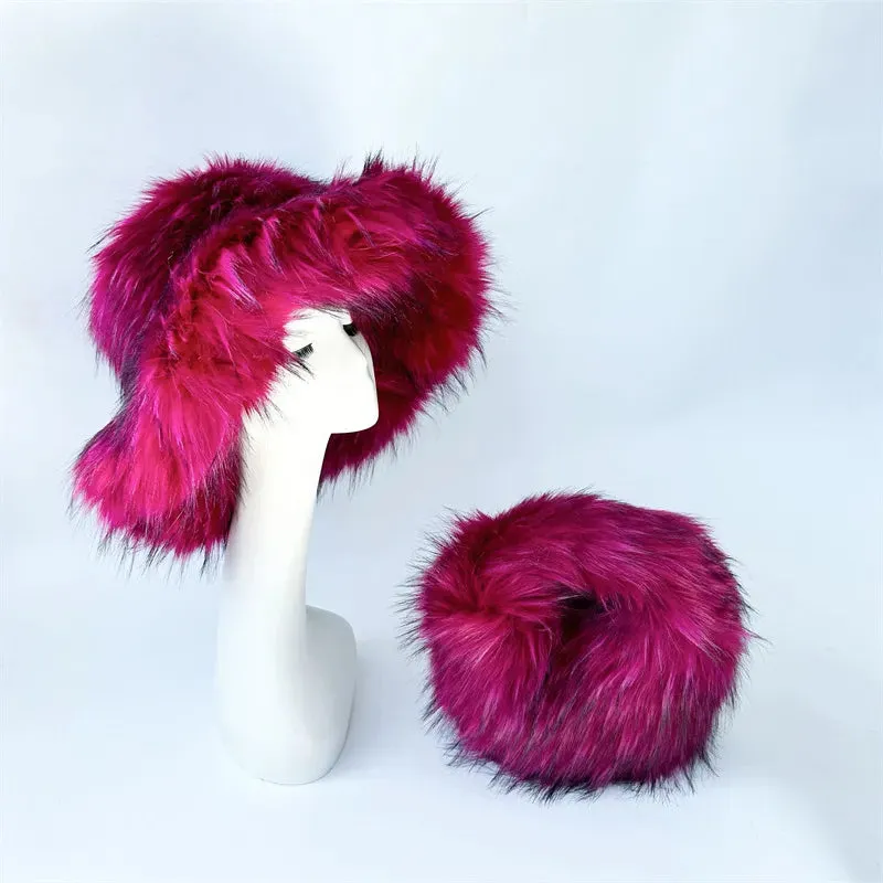Faux Racoon Fur Bucket Hat