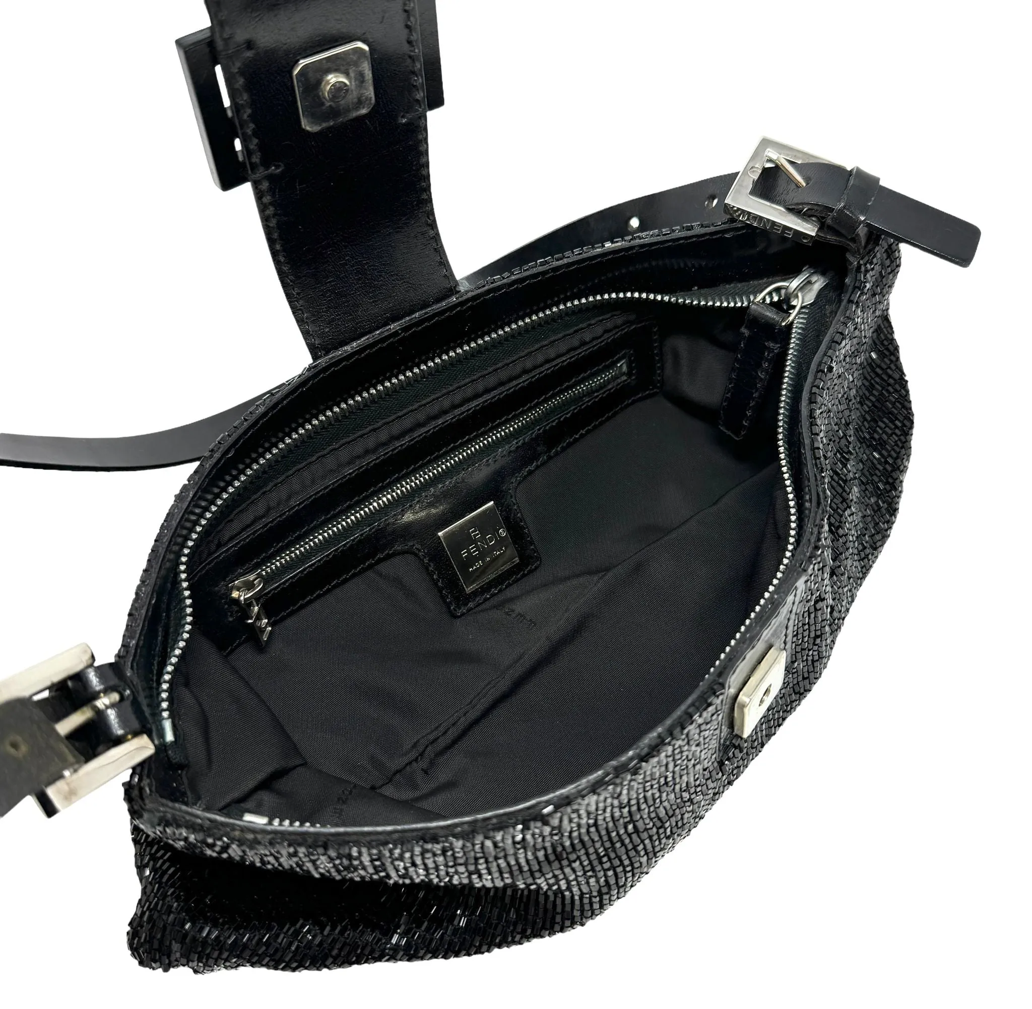 Fendi Black Beaded Crossody Baguette