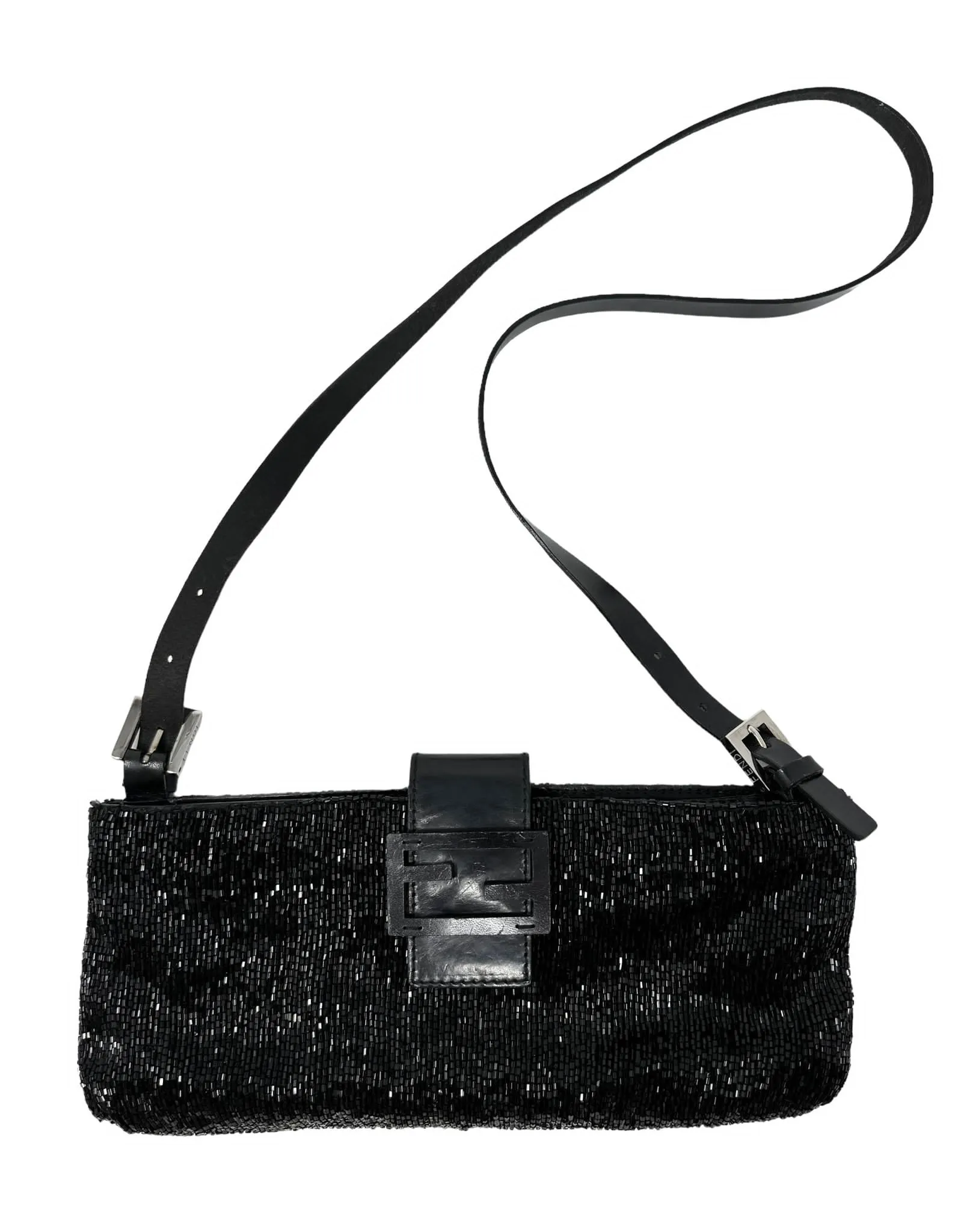 Fendi Black Beaded Crossody Baguette