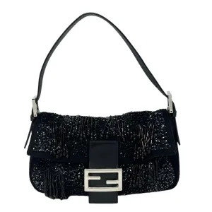 Fendi Black Beaded Fringe Baguette