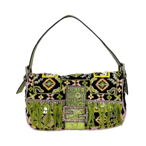 Fendi Black Beaded Fringe Baguette