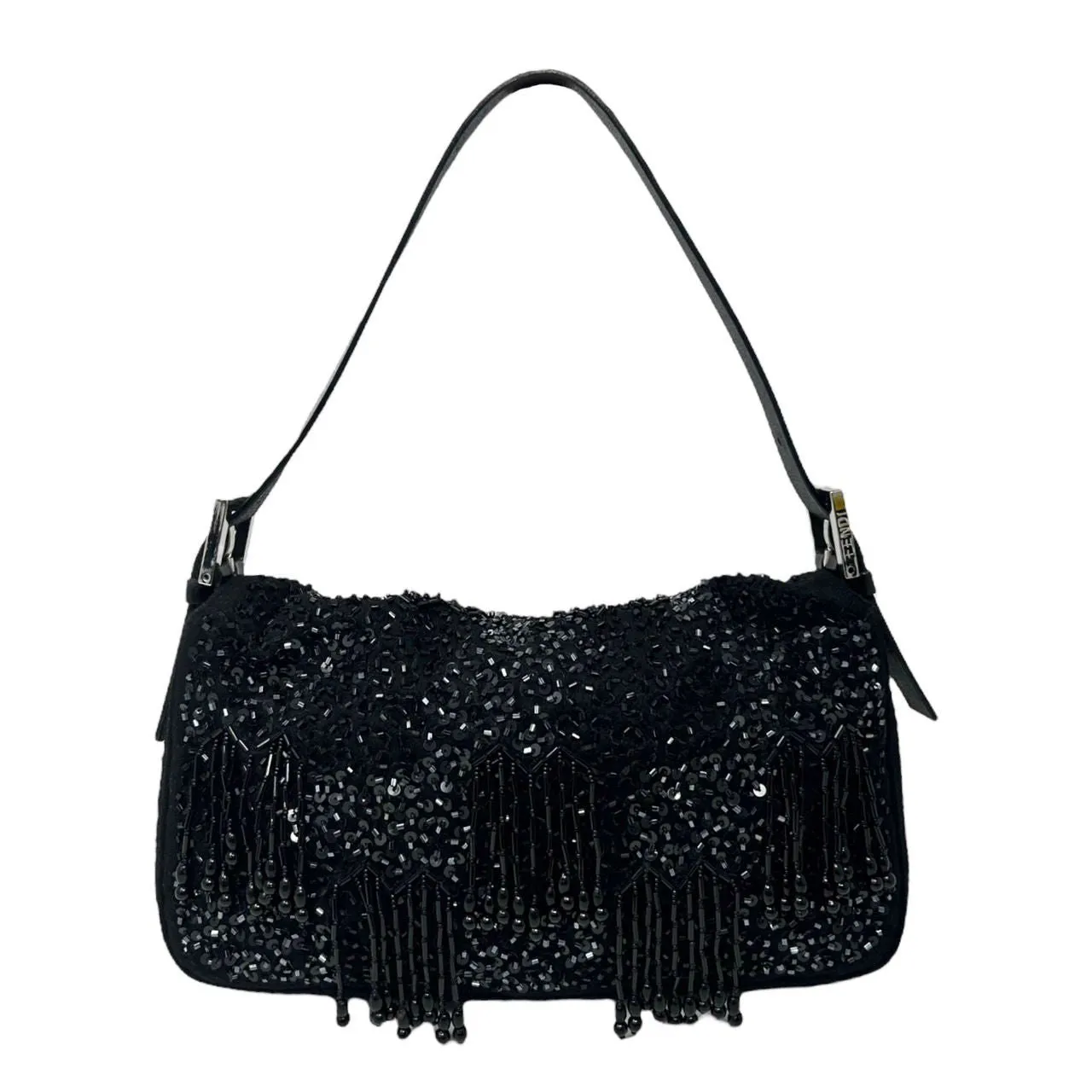 Fendi Black Beaded Fringe Baguette