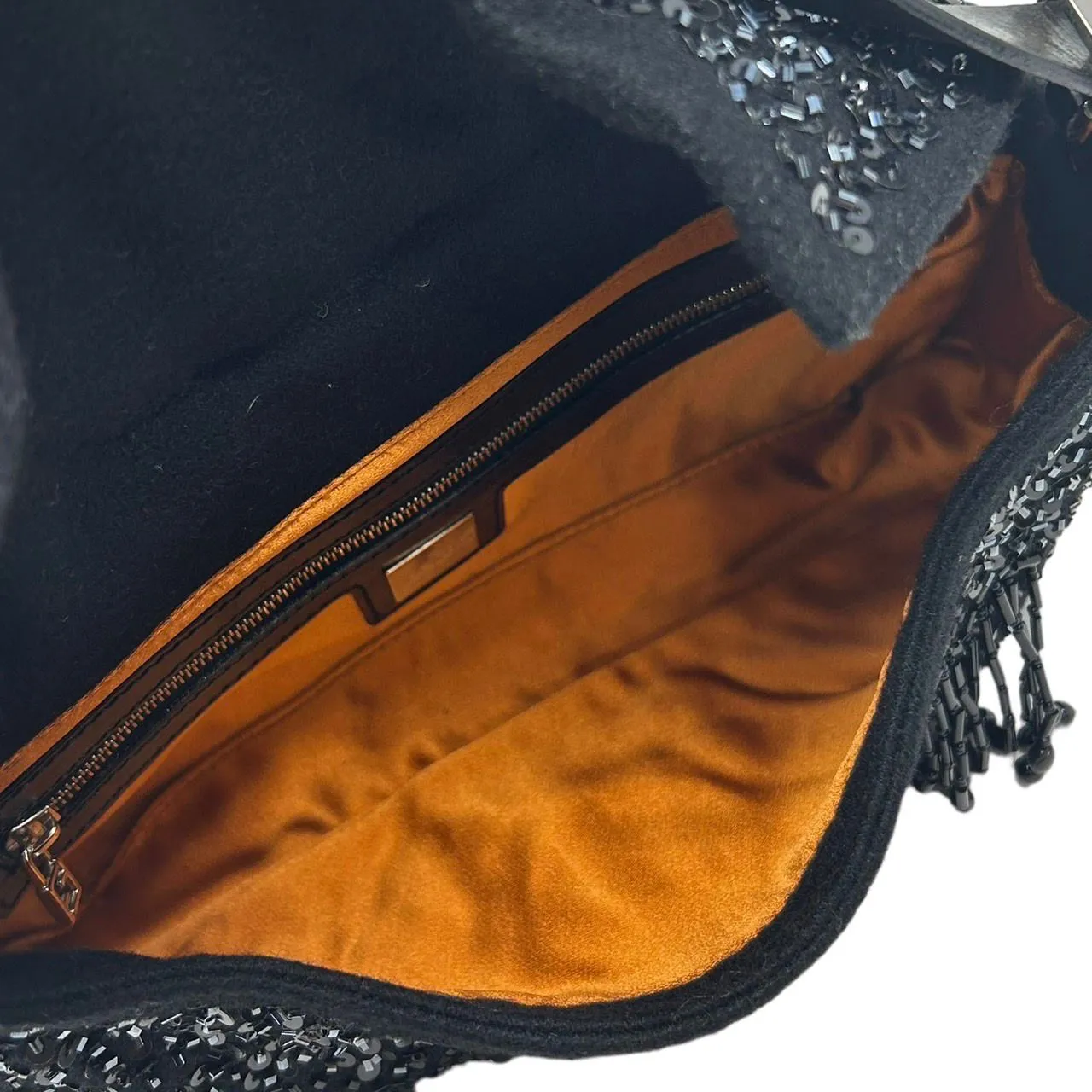 Fendi Black Beaded Fringe Baguette