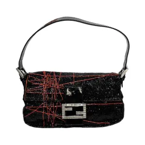 Fendi Black Beaded Scribble Baguette