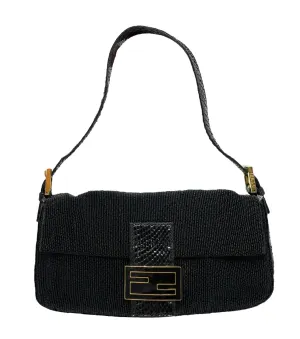 Fendi Black Beaded Snakeskin Baguette
