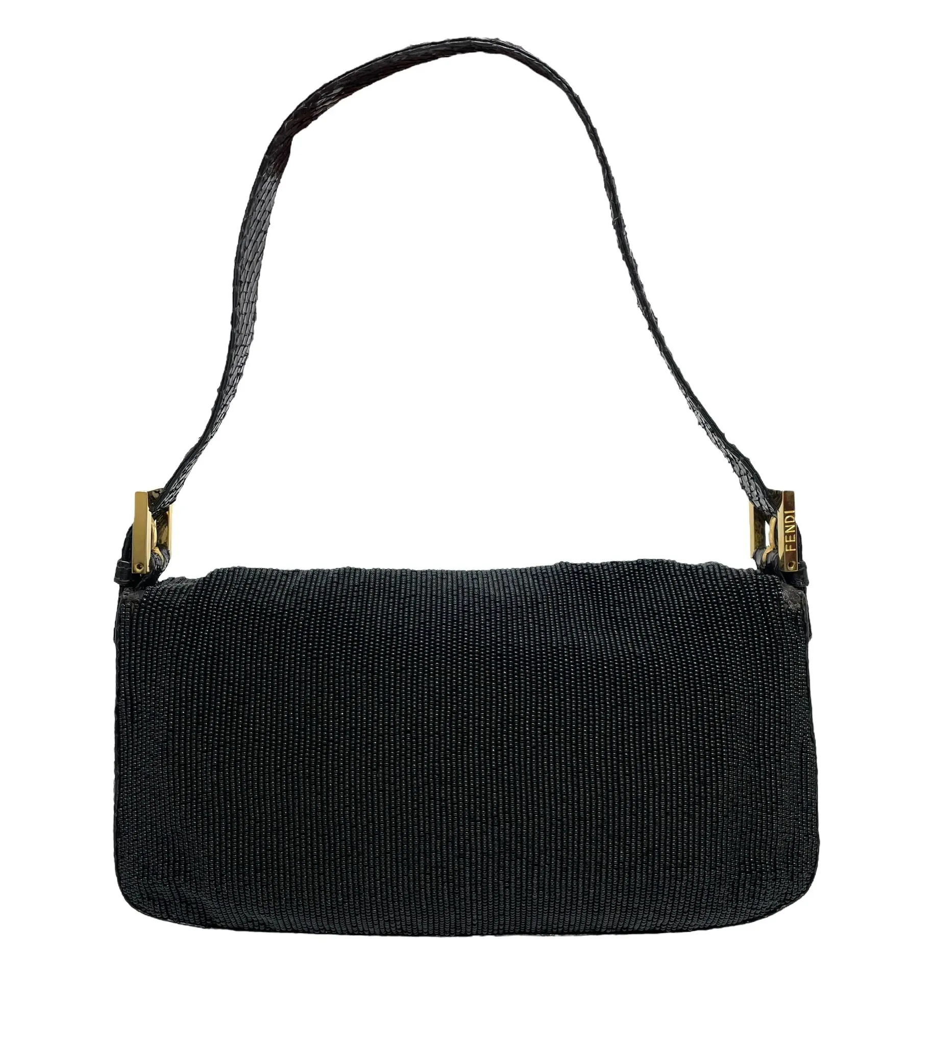 Fendi Black Beaded Snakeskin Baguette