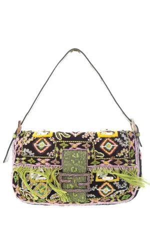 Fendi Black/Pink Snake Trimmed Beaded Baguette