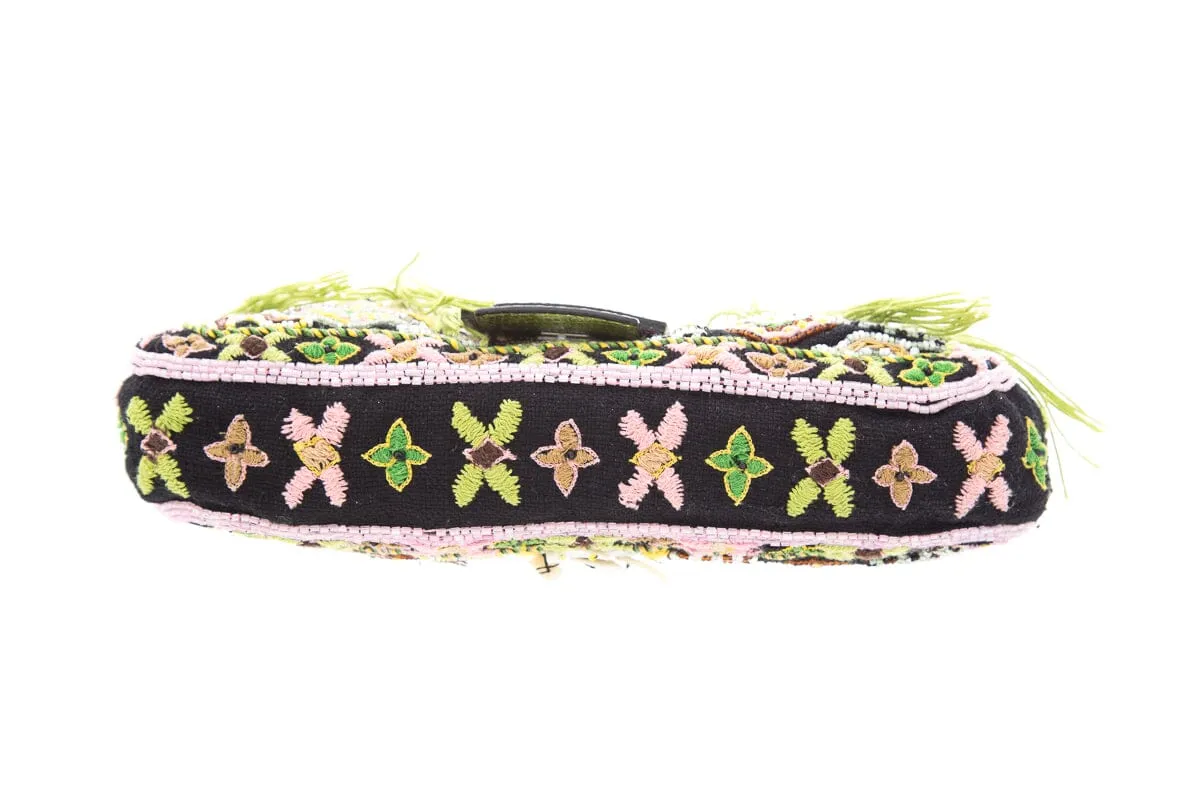 Fendi Black/Pink Snake Trimmed Beaded Baguette