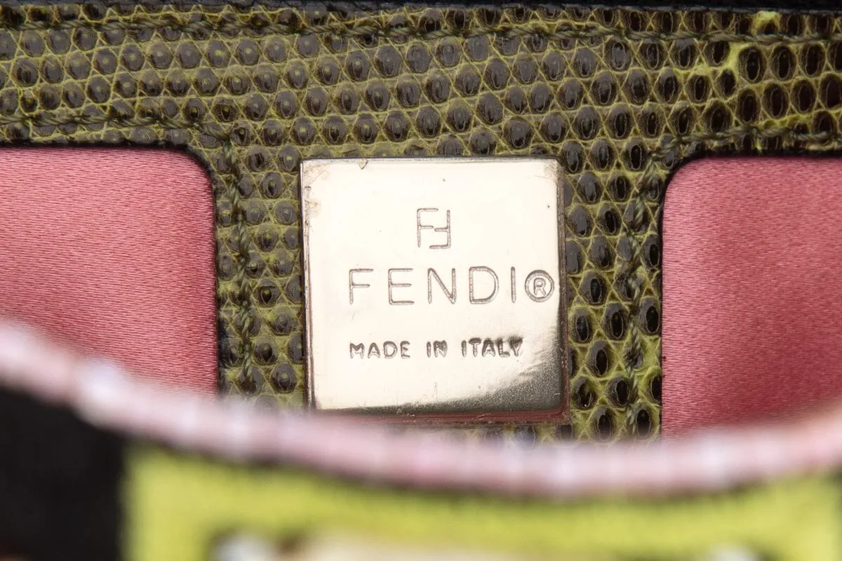 Fendi Black/Pink Snake Trimmed Beaded Baguette