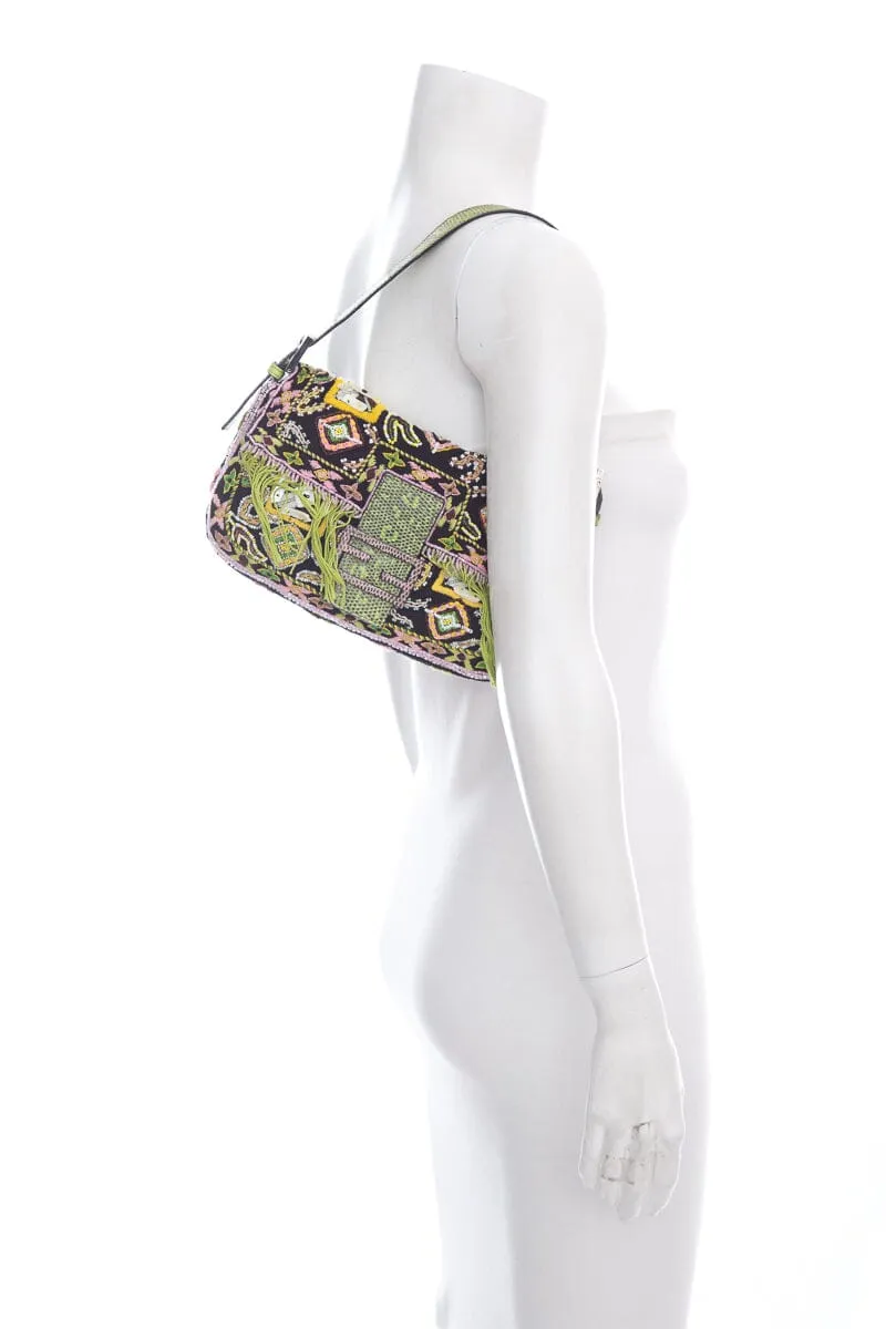 Fendi Black/Pink Snake Trimmed Beaded Baguette