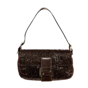 Fendi Brown Beaded Baguette Bag