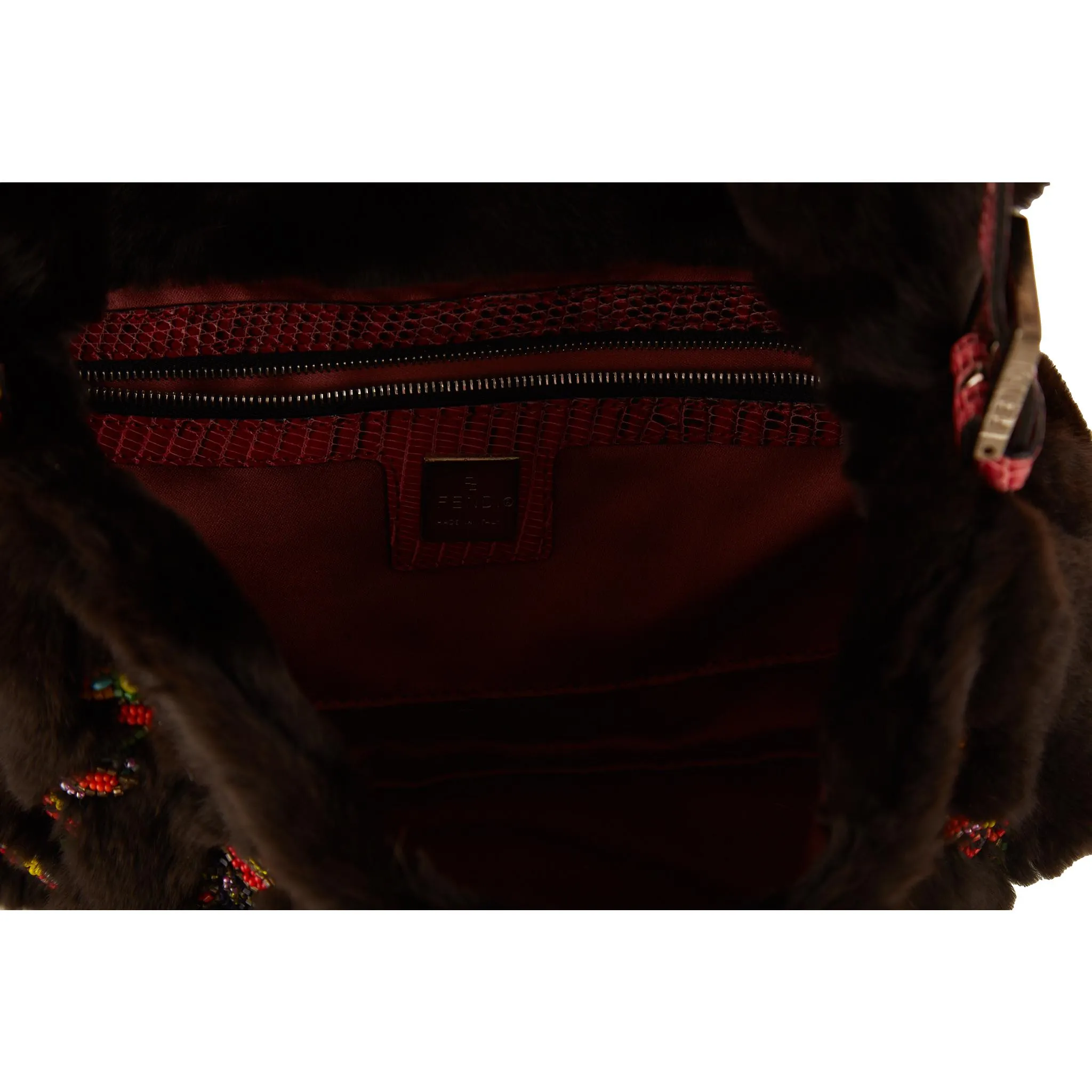 Fendi Brown Fur Beaded Baguette