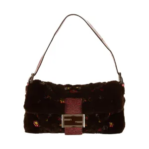 Fendi Brown Fur Beaded Baguette