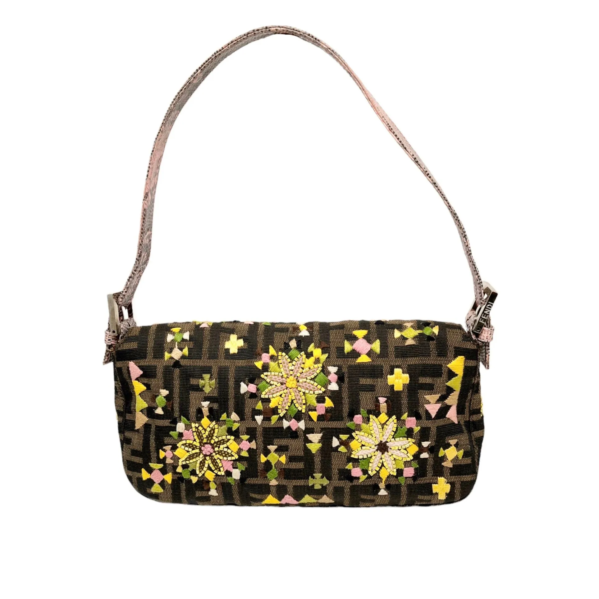 Fendi Brown Logo Beaded Baguette