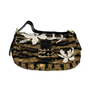 Fendi Gold Floral Beaded Baguette