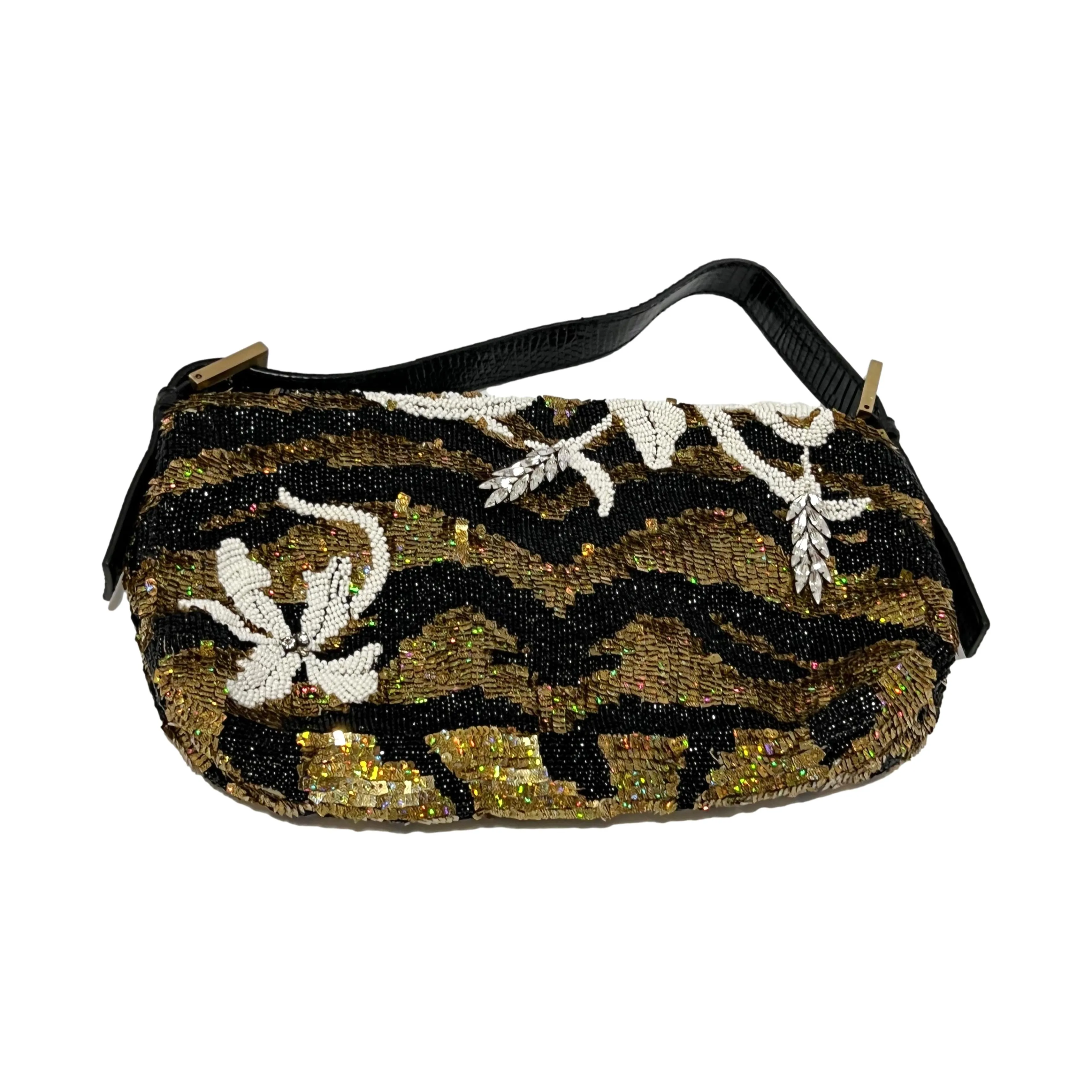 Fendi Gold Floral Beaded Baguette