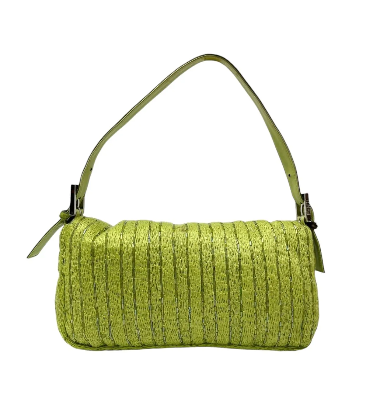 Fendi Green Beaded Cow Print Baguette Bag