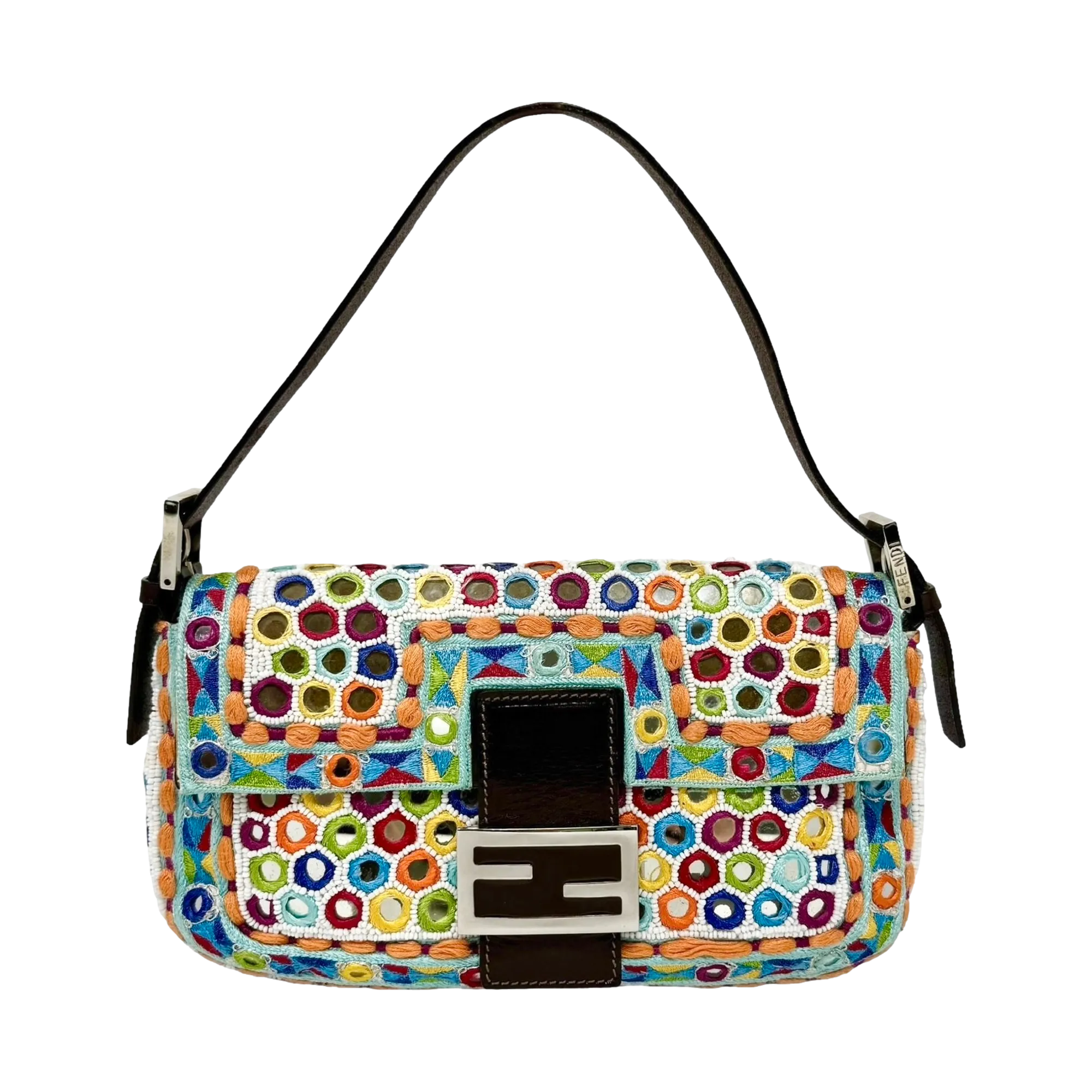 Fendi Multicolor Beaded Mirror Baguette Bag