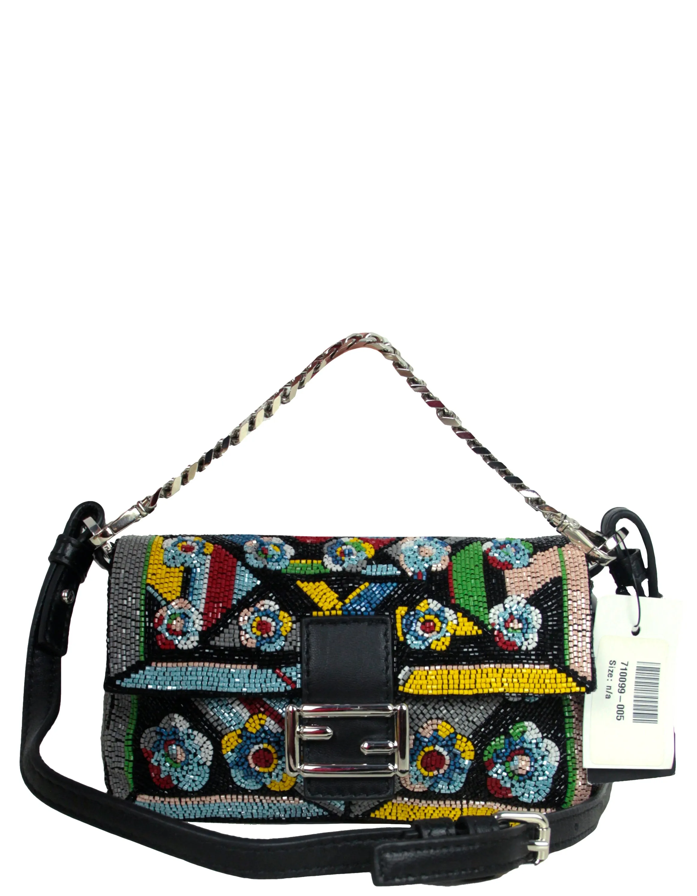Fendi NWT Floral Beaded Micro Mini Baguette Crossbody Bag