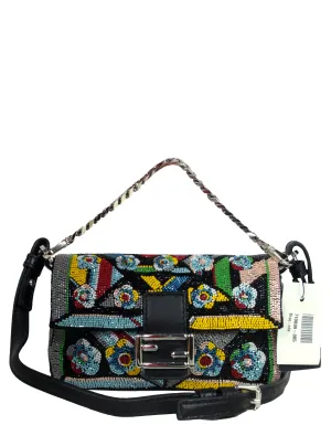 Fendi NWT Floral Beaded Micro Mini Baguette Crossbody Bag