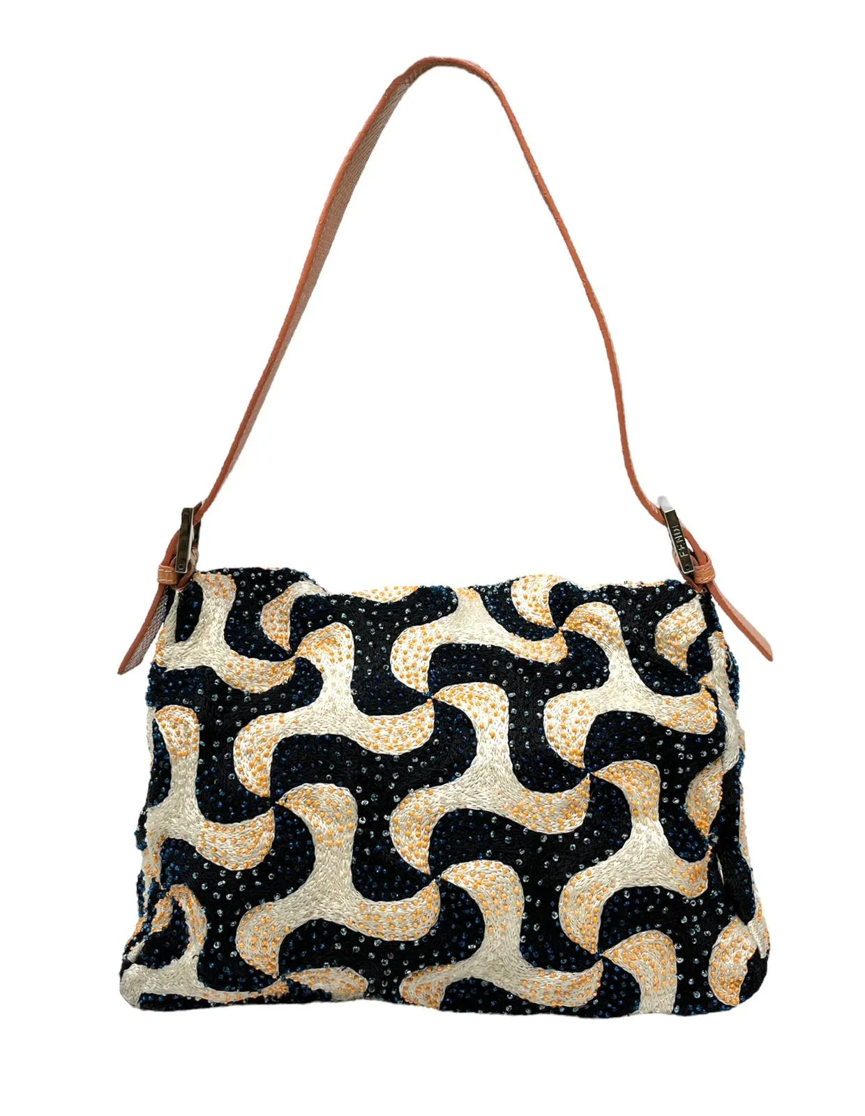 Fendi Orange Beaded Wave Baguette