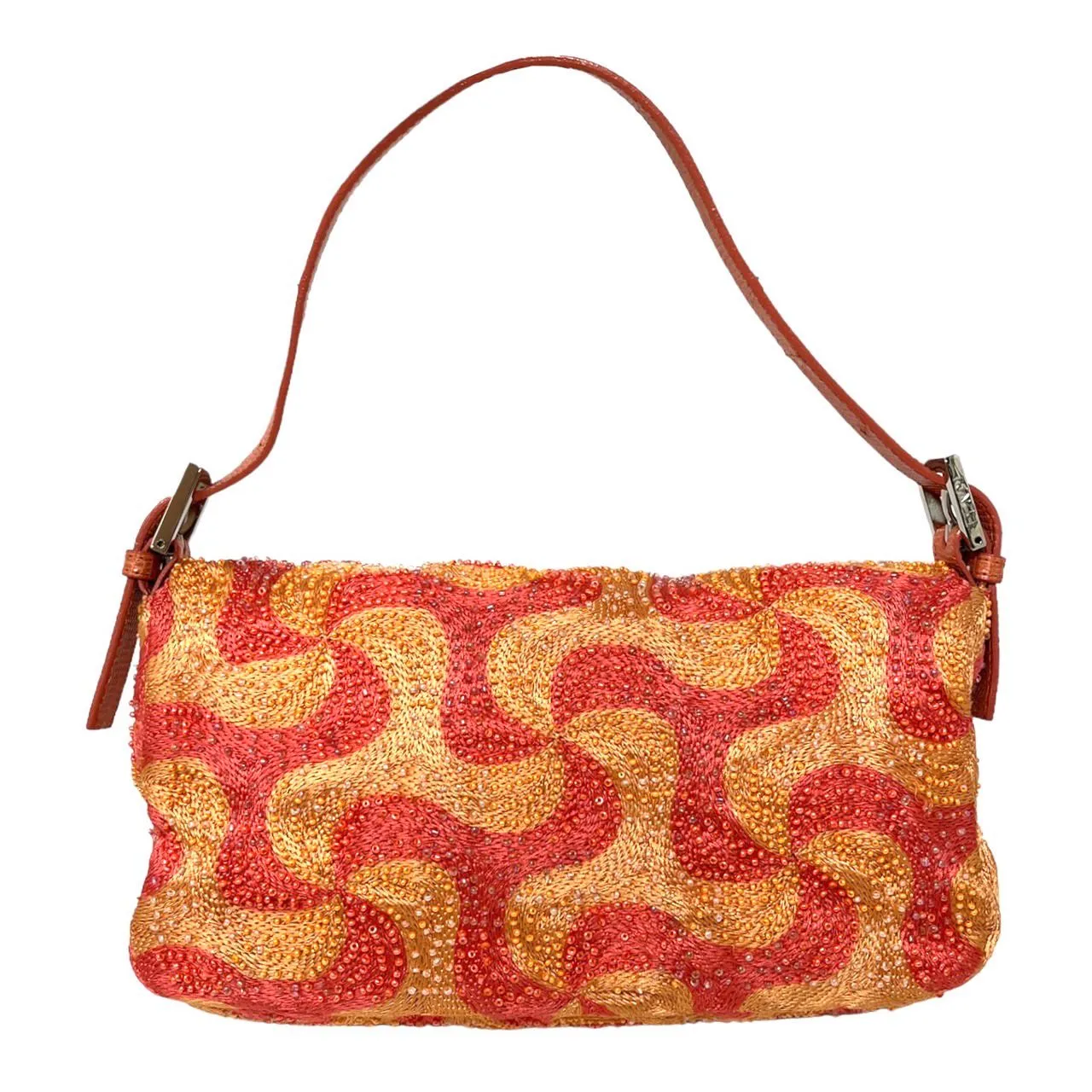 Fendi Orange Swirl Beaded Baguette Bag