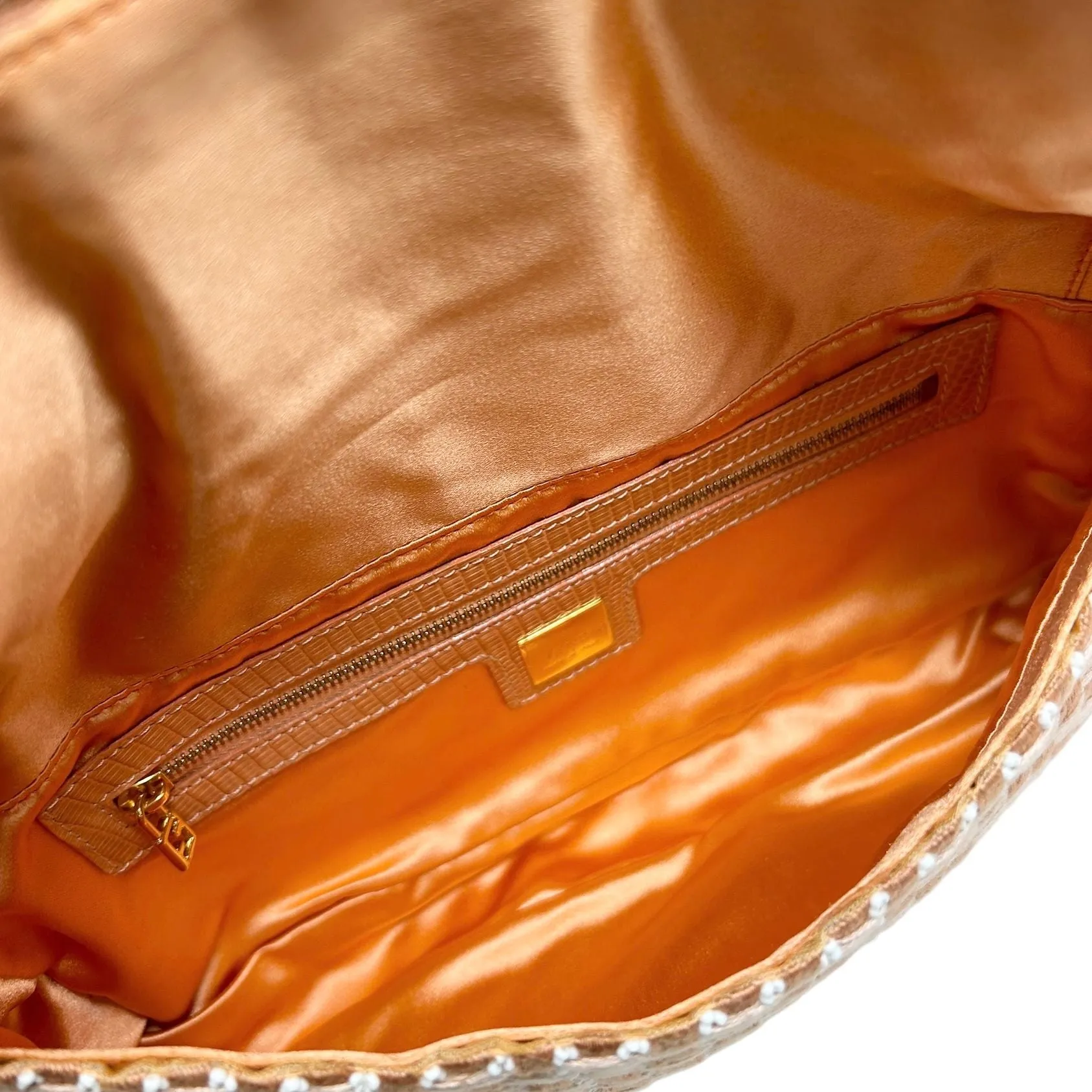 Fendi Peach Woven Beaded Baguette