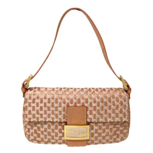 Fendi Peach Woven Beaded Baguette