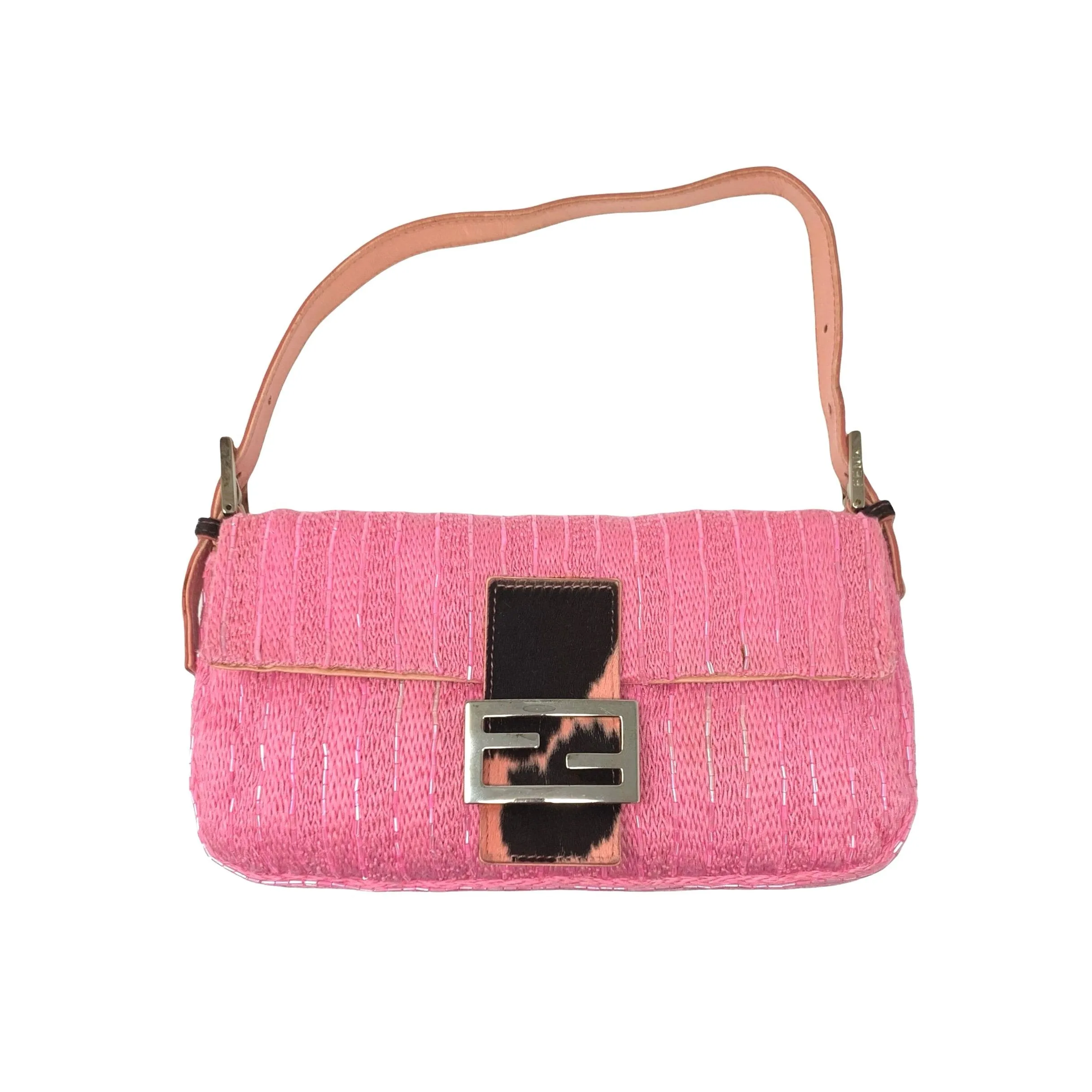 Fendi Pink Beaded Cow Print Baguette