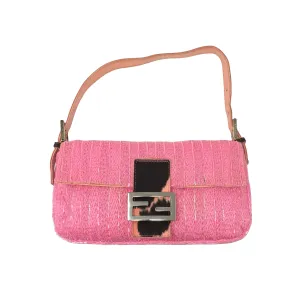 Fendi Pink Beaded Cow Print Baguette