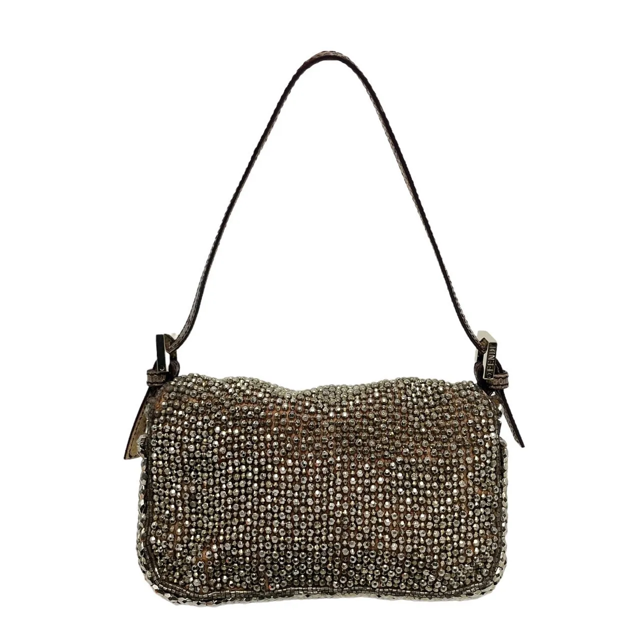 Fendi Silver Logo Beaded Mini Baguette