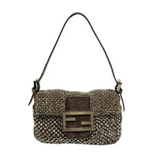 Fendi Silver Logo Beaded Mini Baguette