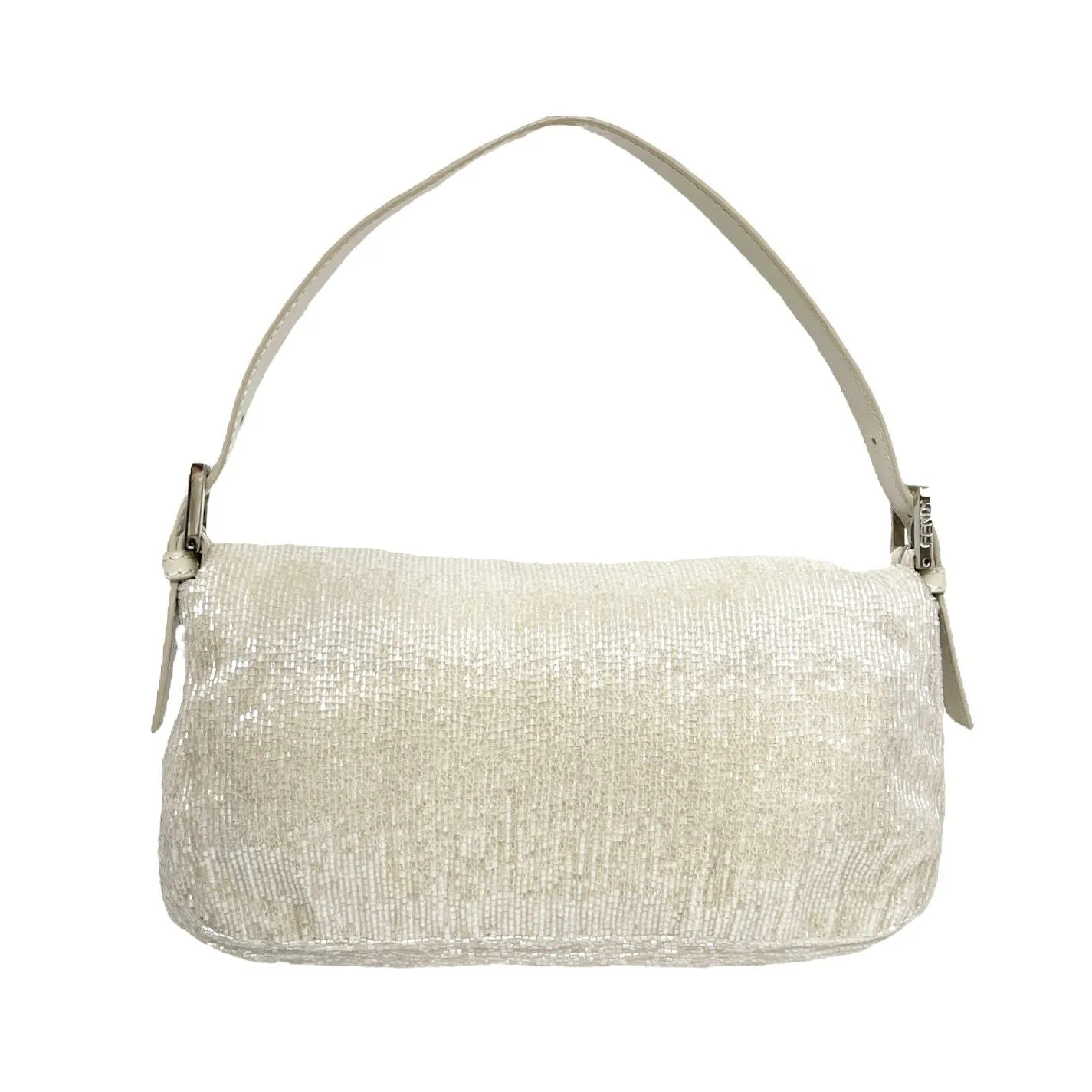 Fendi White Beaded Baguette Bag