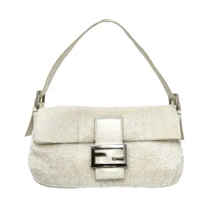 Fendi White Beaded Baguette Bag