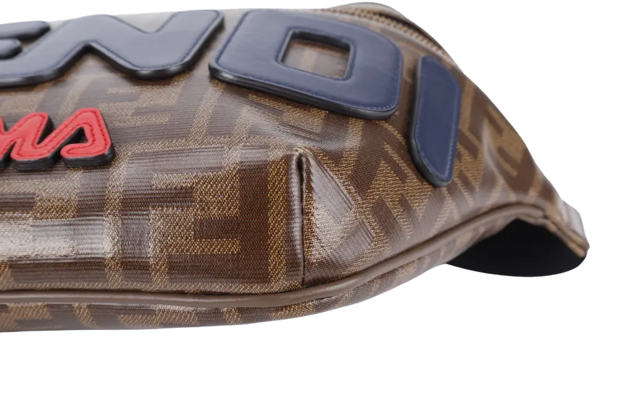 FENDI x FILA MONOGRAM ZUCCA BUMBAG BLUE, RED FONT WITH DUST COVER