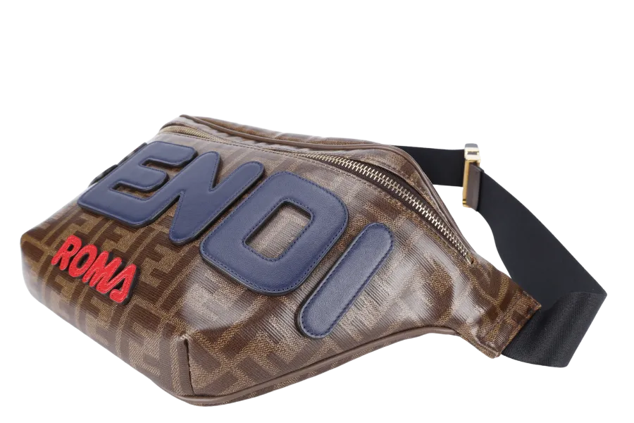 FENDI x FILA MONOGRAM ZUCCA BUMBAG BLUE, RED FONT WITH DUST COVER