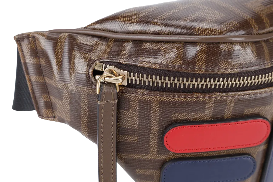 FENDI x FILA MONOGRAM ZUCCA BUMBAG BLUE, RED FONT WITH DUST COVER
