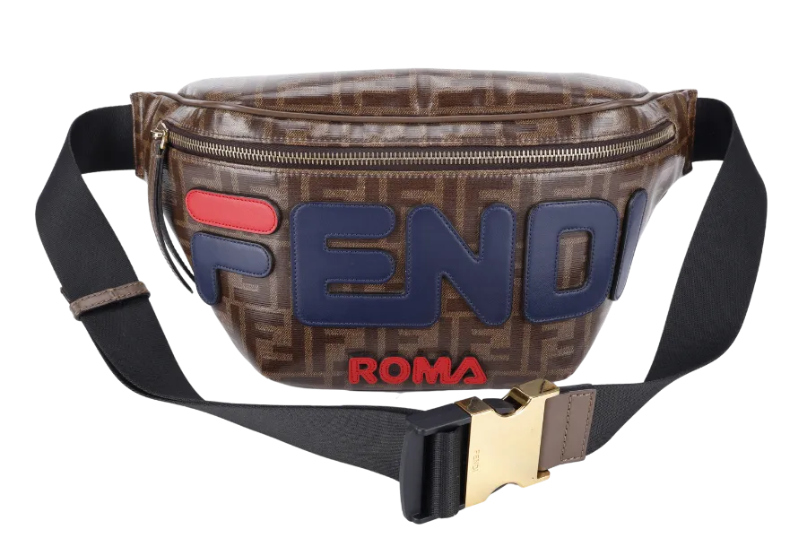 FENDI x FILA MONOGRAM ZUCCA BUMBAG BLUE, RED FONT WITH DUST COVER