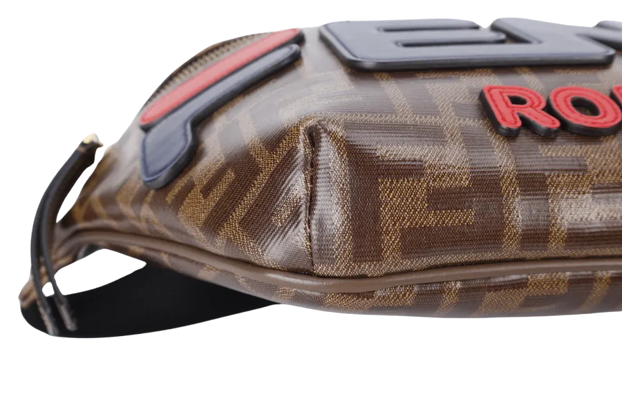 FENDI x FILA MONOGRAM ZUCCA BUMBAG BLUE, RED FONT WITH DUST COVER