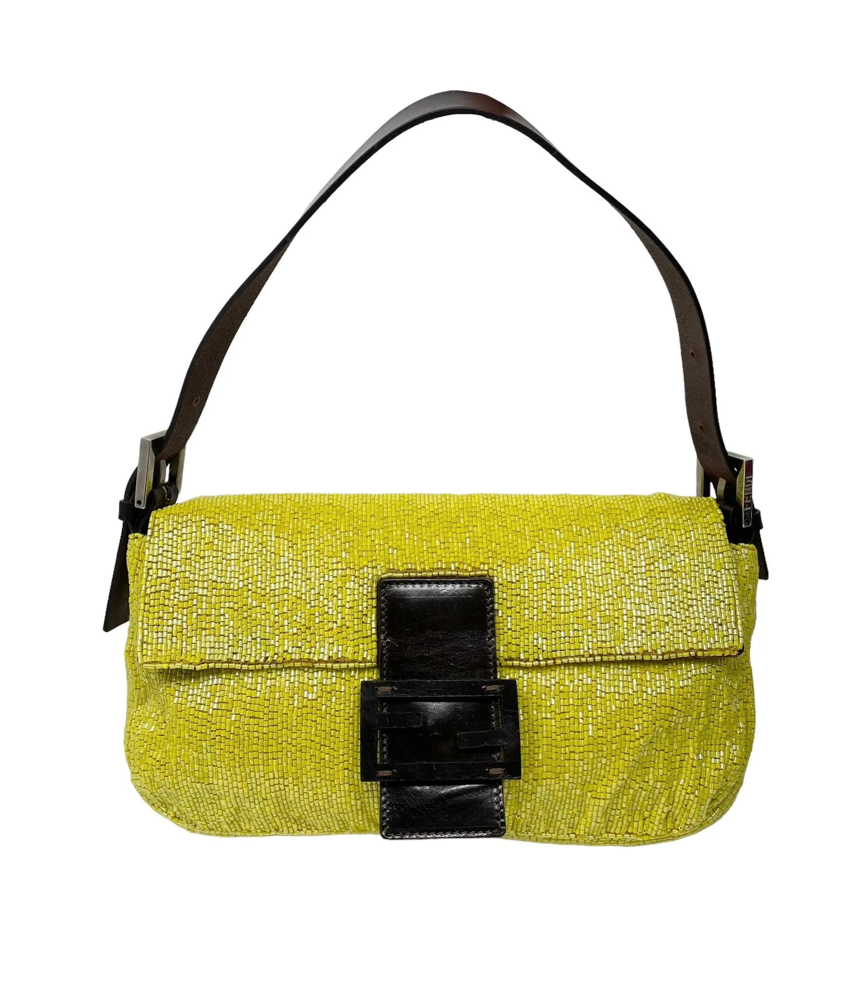 Fendi Yellow Beaded Baguette Bag