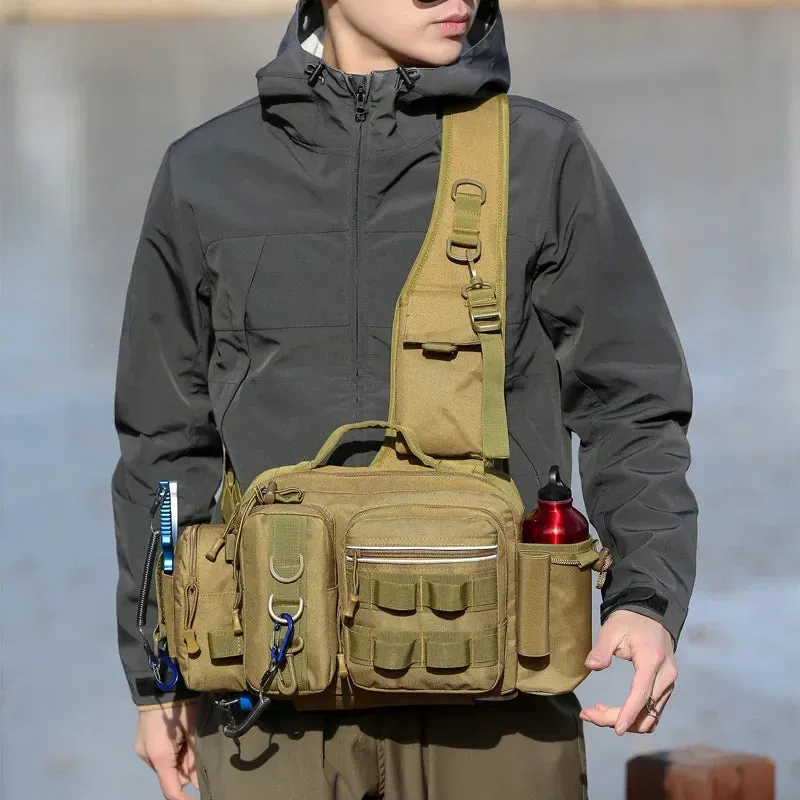 Fishing Tackle Backpack Lure Box Gear Storage Bag Fanny Pack for Men Fly Fishing Backpack with Rod Holder Sling Shoulder Bag
