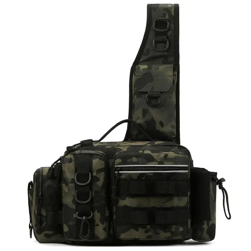 Fishing Tackle Backpack Lure Box Gear Storage Bag Fanny Pack for Men Fly Fishing Backpack with Rod Holder Sling Shoulder Bag