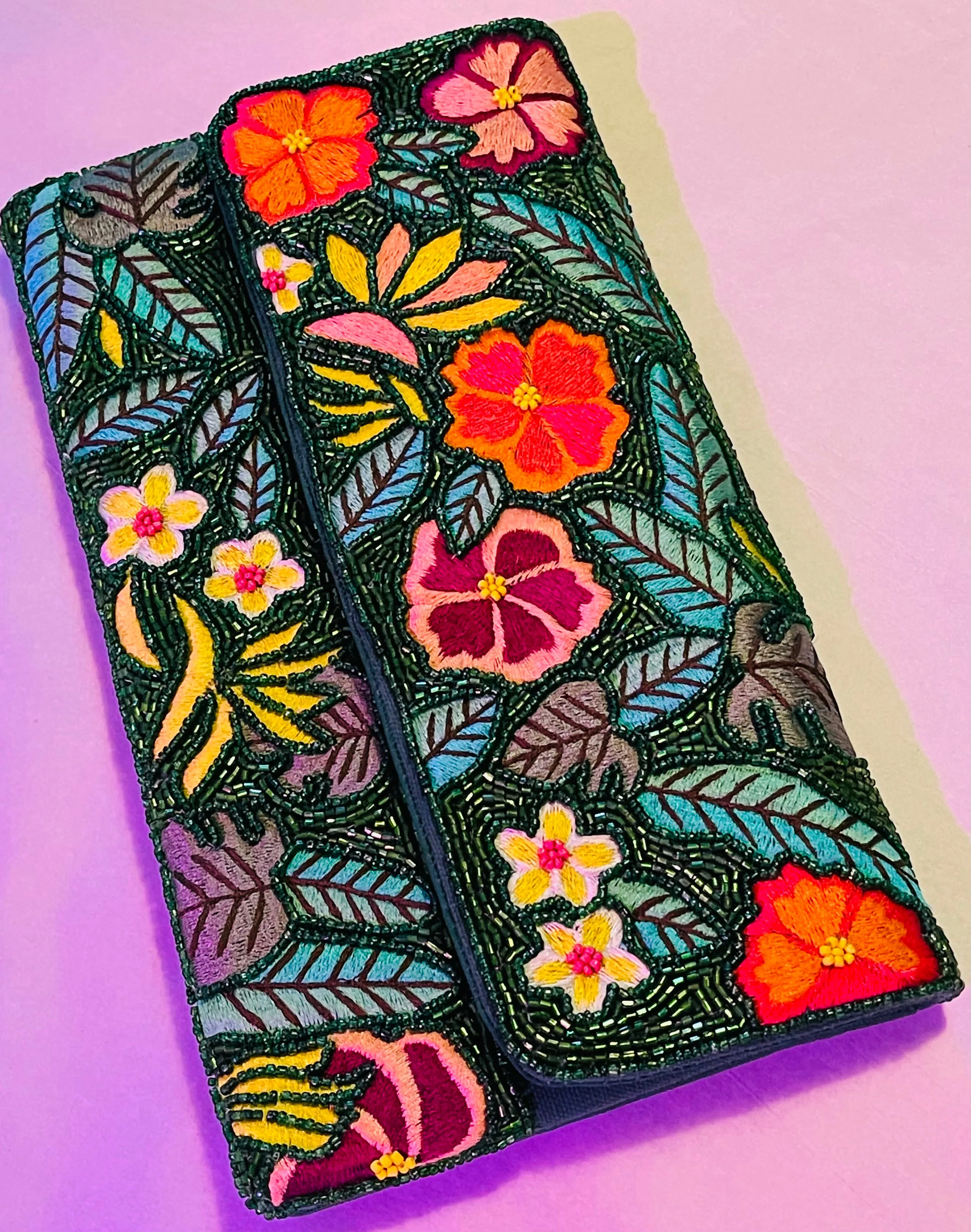 Floral Garden Handmade Beaded Clutch Handbag